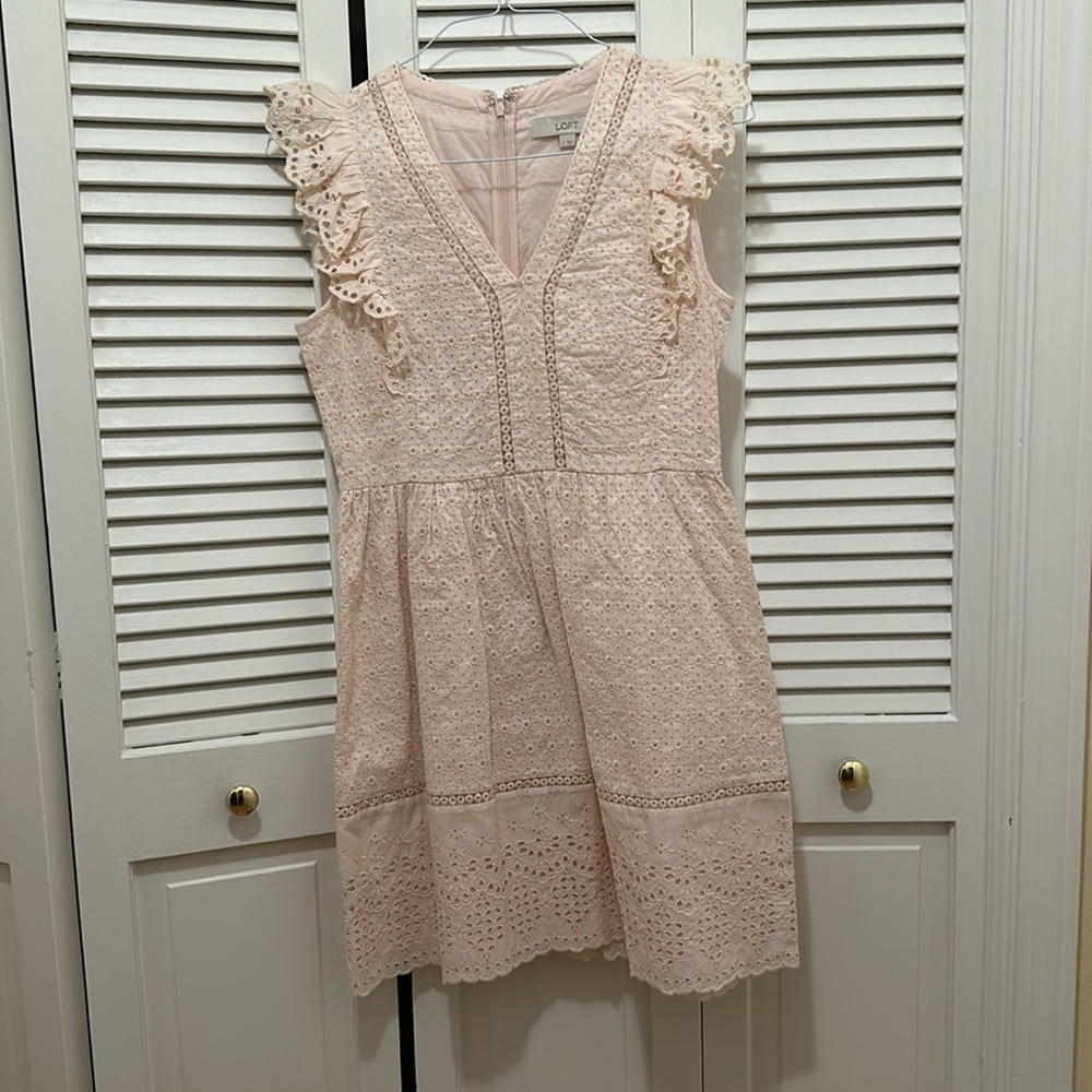 Loft size 2 peach eyelet dress. Just above the knee. So pretty!